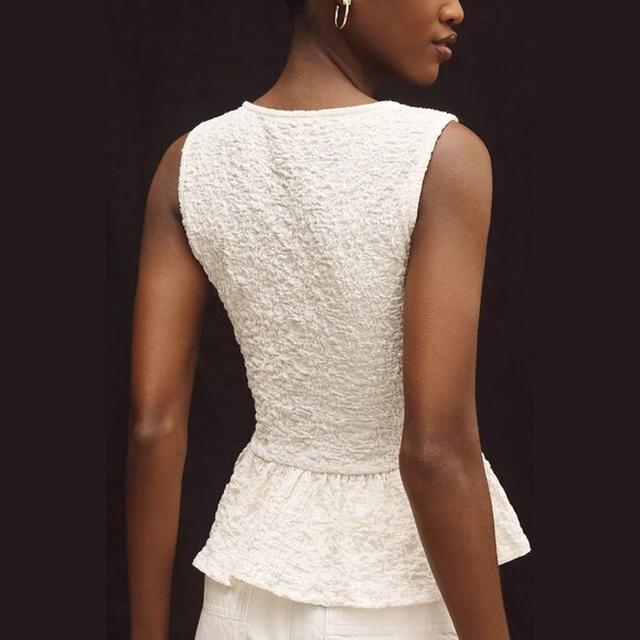 NEW Maeve - Size L, Women's Textured Peplum Tank Top - White - Picture 2 of 4